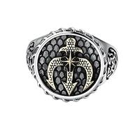 TYMONT S925 Sterling Silver Men's Ring, Anchor Live Vintage Anillo Personalizado De Moda,Plata,7