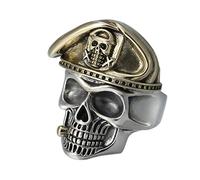 TYMONT Soldado Anillo De Calavera S925 Plata Esterlina Goth Punk Retro Cráneo Demonio Anillo Masculino Oficial De Calavera Anillo De Boina De Las Fuerzas Especiales,Plata,8