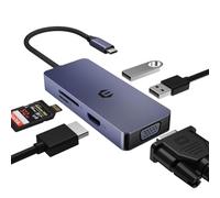Tymyp Concentrador USB C 6 en 1, Adaptador USB C, Adattatore HDMI VGA Dual Monitor - USB 2.0, lettore schede SD/TF - Compatible con Ordenador portátil, Chromebook