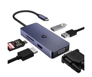 Tymyp Concentrador USB C 6 en 1, Adaptador USB C, Adattatore HDMI VGA Dual Monitor - USB 2.0, lettore schede SD/TF - Compatible con Ordenador portátil, Chromebook