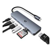 Tymyp Hub USB C, concentrador adaptador multipuerto 7 en 1 para laptop, salida HDMI, entrega de energía de 100 W, 3 puertos USB 3.0, lector SD/TF, perfecto para portátiles USB C, Dell XPS/HP/Surface y