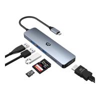 Tymyp Hub USB C, Puerto USB, 6 en 1 Ultra Slim USB C, Adaptador multipuerto 4K, Adaptador HDMI 4K, 3 USB 3.0, Lector de Tarjetas SD/TF, Divisor USB C LAN, Compatible con MacBook Air