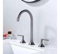 TYMYW Grifo 3 Agujeros Lavabo con Doble Manija Grifo Baño Giratorio 360° de Latón Caliente y Frío para Lavabo 3 Orificios,Gris