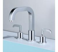 TYMYW Grifo 3 Agujeros Lavabo Giratorio 360° Grifo Mezclador Baño Lavabo con Doble Mango Dividido, Latón,Cromado