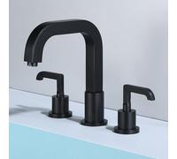 TYMYW Grifo 3 Agujeros Lavabo Giratorio 360° Grifo Mezclador Baño Lavabo con Doble Mango Dividido, Latón,Negro