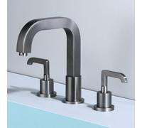 TYMYW Grifo 3 Agujeros Lavabo Giratorio 360° Grifo Mezclador Baño Lavabo con Doble Mango Dividido, Latón,Gris