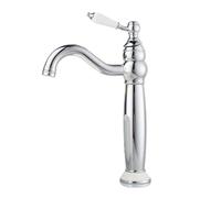 TYMYW Grifo Baño Lavabo Alto Giratorio Grifo Mezclador Lavabo Con Mango de Cerámica Un Solo Orificio Latón,Plateado Retro