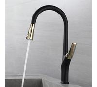TYMYW Grifo Cocina con Ducha Extraible Laton con 2 Modos Giratorio 360° Mezclador Grifo Monomando Cocina Extraible,Negro+Dorado