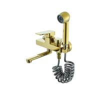 TYMYW Grifo Cocina de Pared con 2 Modos con Caño Giratorio 180° Grifo Cocina Mezclador Laton con Pistola Rociadora,Oro,20Cm