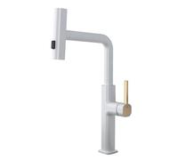 TYMYW Grifo Cocina Extraible Laton Cascada Giratorio A 360° Grifo Cocina Extraible 3 Modos Monomando Mezclador Un Solo Agujero,Blanco