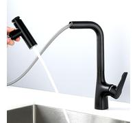 TYMYW Grifo Cocina Extraible Laton con 2 Modos Ducha Giratorio 360° Grifo Monomando Cocina Extraible Mezclador Un Solo Agujero,Negro