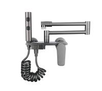 TYMYW Grifo Cocina Pared 15 Cm de Latón Brazo Plegable Giratorio de 360° Grifo Fregadero Pared con Ducha, Caliente y Frío,Gris