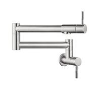 TYMYW Grifo Cocina Pared Agua Fria Brazo Oscilante de Doble Sección Orificio Único Grifos de Llenado de Ollas Telescópico Plegable Acero Inoxidable,Plata Cepillada