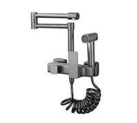 TYMYW Grifo Cocina Pared con Ducha Brazo Plegable Giratorio 360° Grifo Cocina Pared Latón Mezclador Doble Orificio,Gris