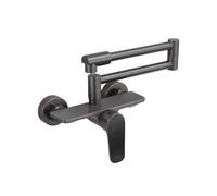 TYMYW Grifo Cocina Pared Extensible Plegable Brazo Plegable Giratorio de 360° Grifo Cocina de Pared con 2 Modos, Latón,Gris