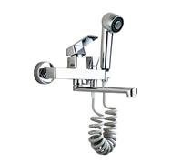 TYMYW Grifo Cocina Pared Laton con Ducha Modo Dual Grifo Cocina Mezclador con Caño Giratorio 360° 2 Agujeros,Cromado,30Cm