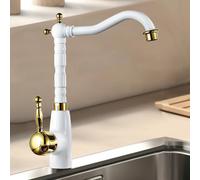 TYMYW Grifo Cocina Vintage Retro Giratorio 360° Grifo Monomando Cocina Mezclador Latón Un Solo Agujero,Oro Blanco