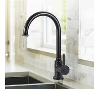 TYMYW Grifo Cocina Vintage Retro Negro Latón de Arco Alto Grifo Monomando Cocina Giratorio 360° Mezclador de Un Solo Orificio