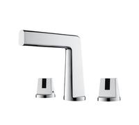 TYMYW Grifo de Baño 3 Orificios con Doble Manija Grifo Baño Cascada Dividido Latón Frío y Caliente para Lavabo 3 Orificios,Cromado