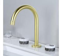 TYMYW Grifo de Baño 3 Orificios con Dos Mandos Dividido Grifo Lavabo Giratorio 360 de Latón Mezclador,Oro + Gris