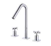 TYMYW Grifo de Baño 3 Orificios de Arco Alto mezclador Grifo de Lavabo con Dos Mandos 3 Agujeros Tipo Dividido,Cromado