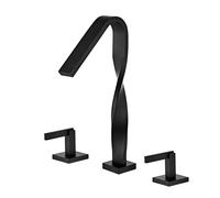 TYMYW Grifo de Baño 3 Orificios de Doble Manija Grifo de Lavabo Cascada Dividido Caliente y Fría de Latón,Negro