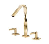TYMYW Grifo de Baño 3 Orificios de Doble Manija Grifo de Lavabo Cascada Dividido Caliente y Fría de Latón,Oro Cepillado