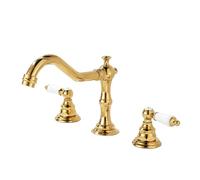 TYMYW Grifo de Baño 3 Orificios de Doble Manija Grifo Dividido Del Lavabo Latón de Agua Fría y Caliente,Oro Chapado Cromado