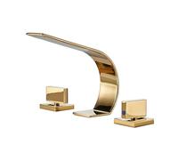 TYMYW Grifo de Baño 3 Orificios Doble Manija Cascada Grifo Mezclador Lavabo Dividido de Latón,Oro Chapado Cromado