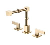 TYMYW Grifo de Baño 3 Orificios Doble Manija Giratorio 360° Grifo Mezclador Baño Dividido de Latón para Lavabo 3 Orificios,Oro Cepillado