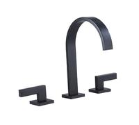 TYMYW Grifo de Baño 3 Orificios Grifo de Lavabo de Cascada de Doble Manija Agua Caliente y Fría de Latón,Negro
