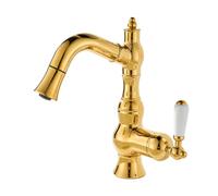 TYMYW Grifo de Baño con Ducha Extensible Monomando Giratorio 360° Grifo Mezclador de Baño Retro Laton,Titanio