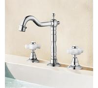 TYMYW Grifo de Baño de 3 Orificios Doble Manija de Cerámica,Grifo Mezclador Baño Lavabo Giratorio 360 ° de Latón,Cromado