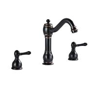 TYMYW Grifo de Baño de Tres Orificios con Doble Manija Grifo Lavabo 3 Orificios Dividido Mezclador de Latón,Negro Retro
