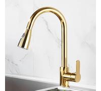 TYMYW Grifo de Cocina con Ducha Extraible 2 Modos Giratorio 360° Monomando Grifo Cocina Extraible Laton Un Solo Orificio,Oro,B