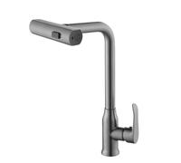 TYMYW Grifo de Cocina con Ducha Extraible Cascada Giratorio A 360° Monomando Grifo Cocina Extraible 3 Modos Un Solo Agujero,Gris