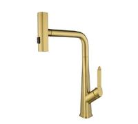 TYMYW Grifo de Cocina Extraible Cascada Giratorio 360° Grifo Cocina Extraible 3 Modos Monomando Latón Mezclador,Oro