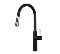 TYMYW Grifo de Cocina Extraible con 3 Modos Grifo Mezclador de Cocina Giratorio A 360° Un Solo Agujero,Negro + Oro Rosa