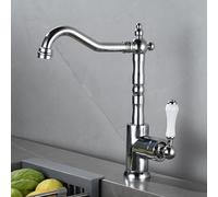 TYMYW Grifo de Cocina Fregadero Laton Giratorio de 360° Grifo Mezclador Cocina Monomando un Solo Agujero Vintage Retro,Cromado