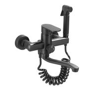 TYMYW Grifo de Cocina Fregadero Pared Rotación 180° Caño de 20 Cm Grifo Cocina Pared Laton Frío y Caliente 2 Agujeros,Negro