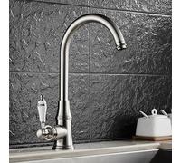 TYMYW Grifo de Cocina Fregadero Retro Giratorio 360° Grifo de Cocina Monomando Caño Alto Mezclador un Solo Agujero,Cepillado