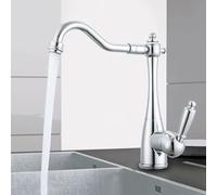 TYMYW Grifo de Cocina Fregadero Retro Giratorio 360° Grifo Monomando Cocina Mezclador de Latón Un Solo Agujero,Cromado