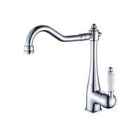 TYMYW Grifo de Cocina Monomando Caño Alto Giratorio de 360° Grifo Mezclador Cocina Retro Latón un Solo Agujero,Cromado