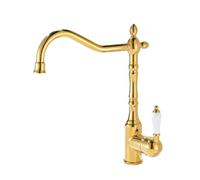 TYMYW Grifo de Cocina Monomando Giratorio de 360° Grifo Mezclador Cocina de Latón Antiguo un Solo Agujero,Oro