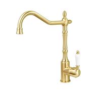 TYMYW Grifo de Cocina Monomando Giratorio de 360° Grifo Mezclador Cocina de Latón Antiguo un Solo Agujero,Oro Cepillado