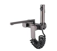 TYMYW Grifo de Fregadero de Pared Latón con Pistola Rociadora Grifo Cocina Mezclador con Caño Giratorio 2 Orificios,Gris,25Cm