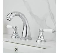 TYMYW Grifo de Lavabo 3 Orificios con Doble Mango Grifo Baño Dividido Caliente y Frío de Latón para Lavabo 3 Orificios,Cromado