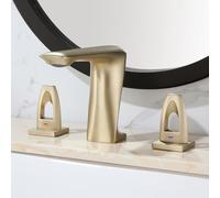 TYMYW Grifo de Lavabo 3 Orificios con Doble Mango Grifo Mezclador Baño Dividido de Latón para Lavabo 3 Orificios,Oro Cepillado
