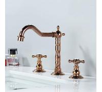 TYMYW Grifo de Lavabo 3 Orificios con Doble Manija Cruzada Grifo Mezclador Lavabo Oro Rosa Giratoria de 360 °, Latón