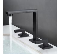 TYMYW Grifo de Lavabo 3 Orificios con Doble Manija Grifo Baño de 8 Pulgadas Mezclador Latón para Lavabo 3 Orificios,Negro